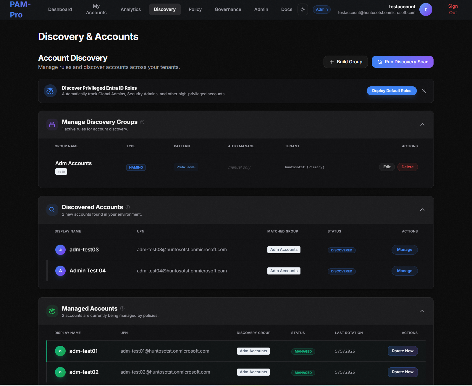 Account Discovery Interface